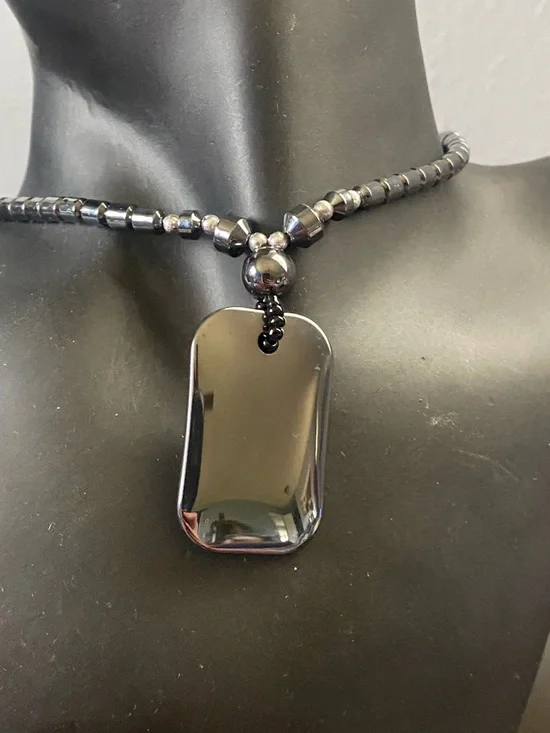 Liz Claiborne dark pearl acorn Necklace and Black Hematite dog tag necklace set - Picture 7 of 11